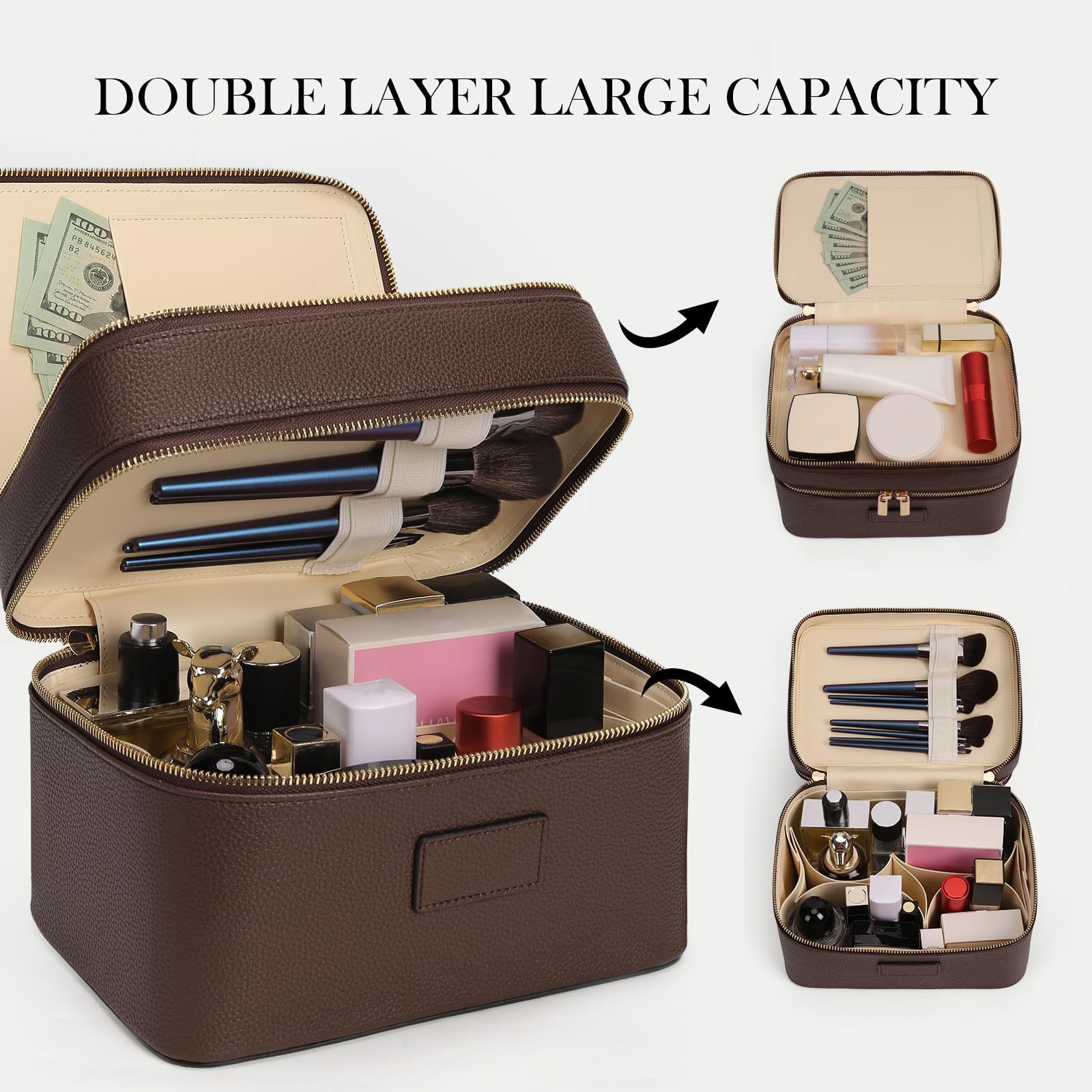 Luxury Bags Quality - Large Capacity Double-layer Luxury Cosmetic Bag